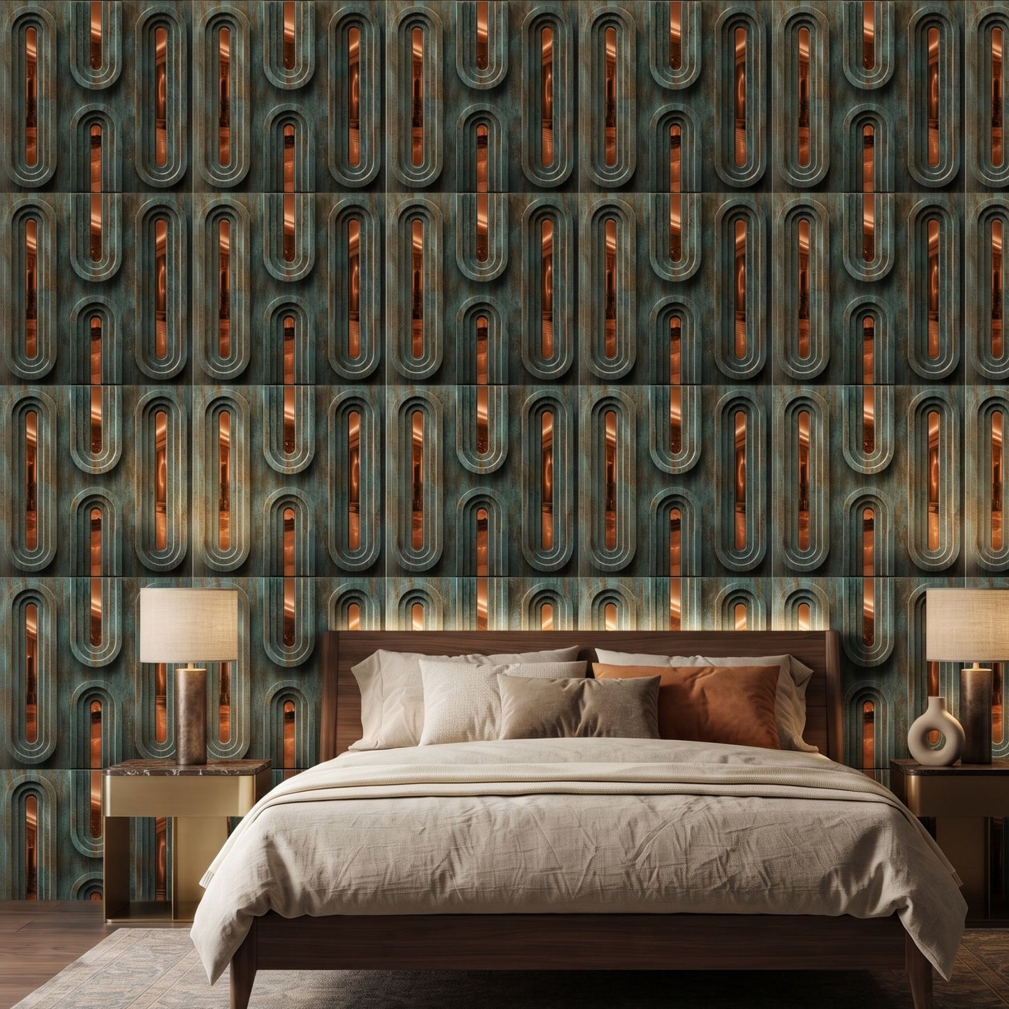 Rustic Wood Copper Acrylic Loops Design 3D Wall Panel-2