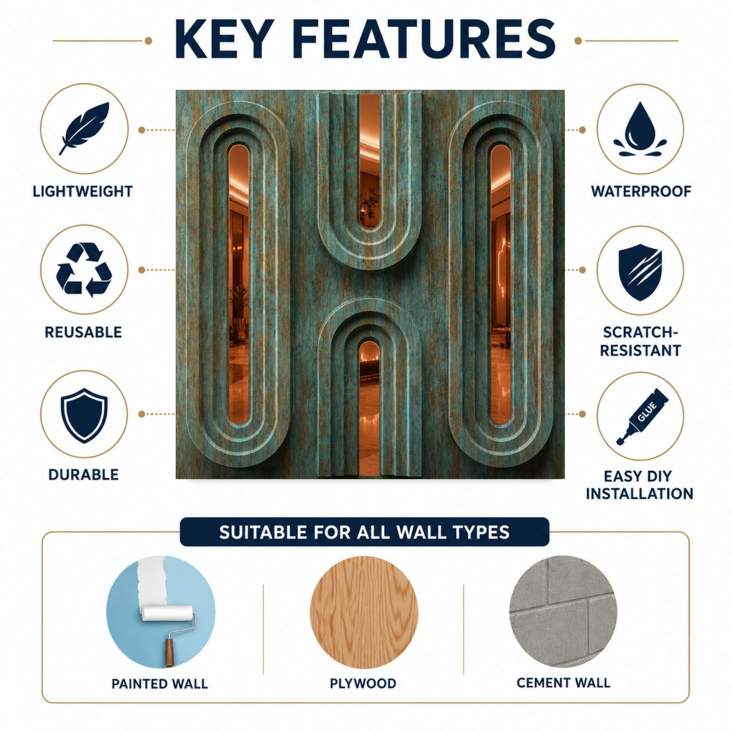 Rustic Wood Copper Acrylic Loops Design 3D Wall Panel-4