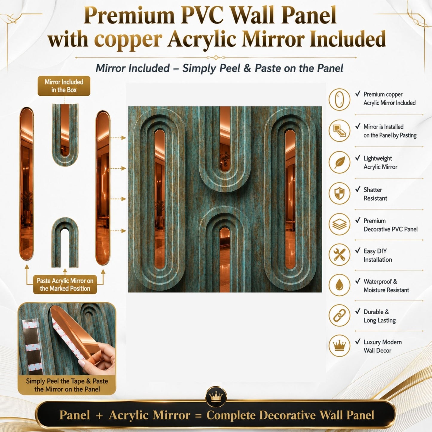 Rustic Wood Copper Acrylic Loops Design 3D Wall Panel-5