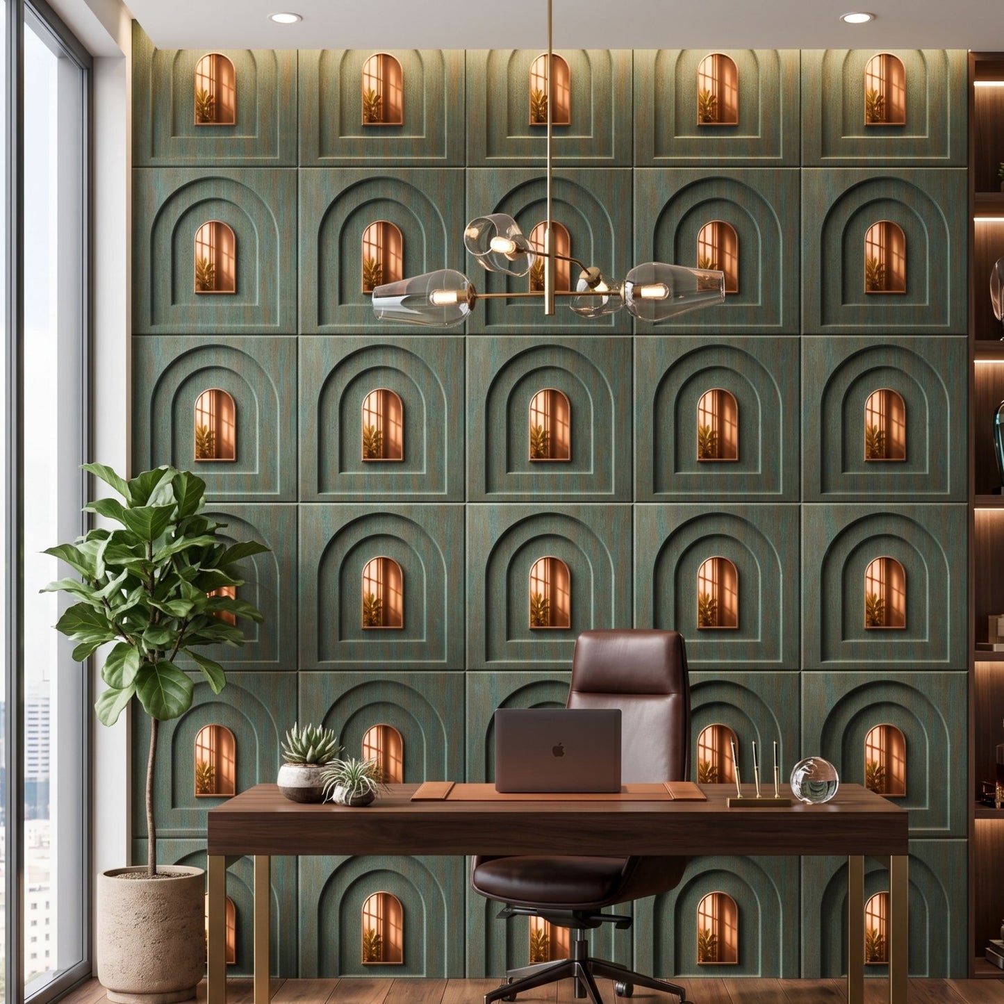 Rustic Wood Copper Archi Design Acrylic 3D Wall Panel-1