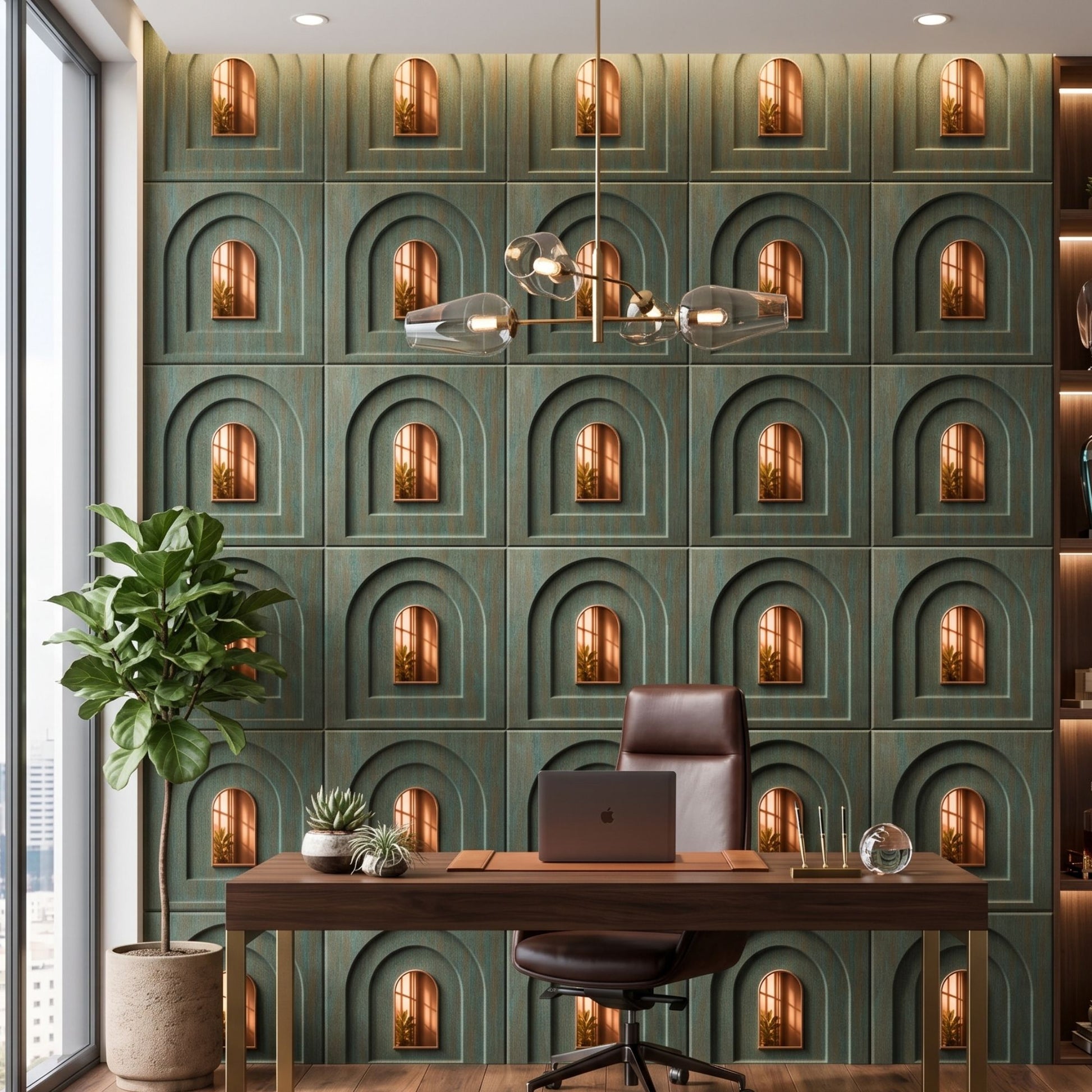 Rustic Wood Copper Archi Design Acrylic 3D Wall Panel-1