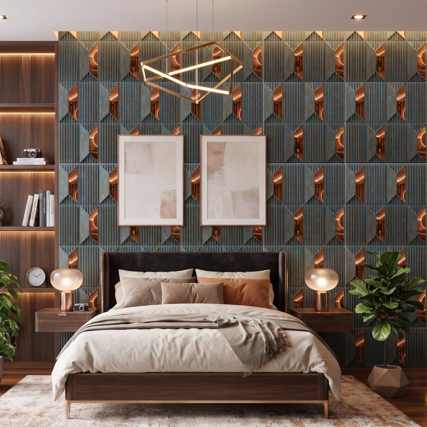 Rustic Wood Copper Artisan Design Acrylic 3D Wall Panel-1