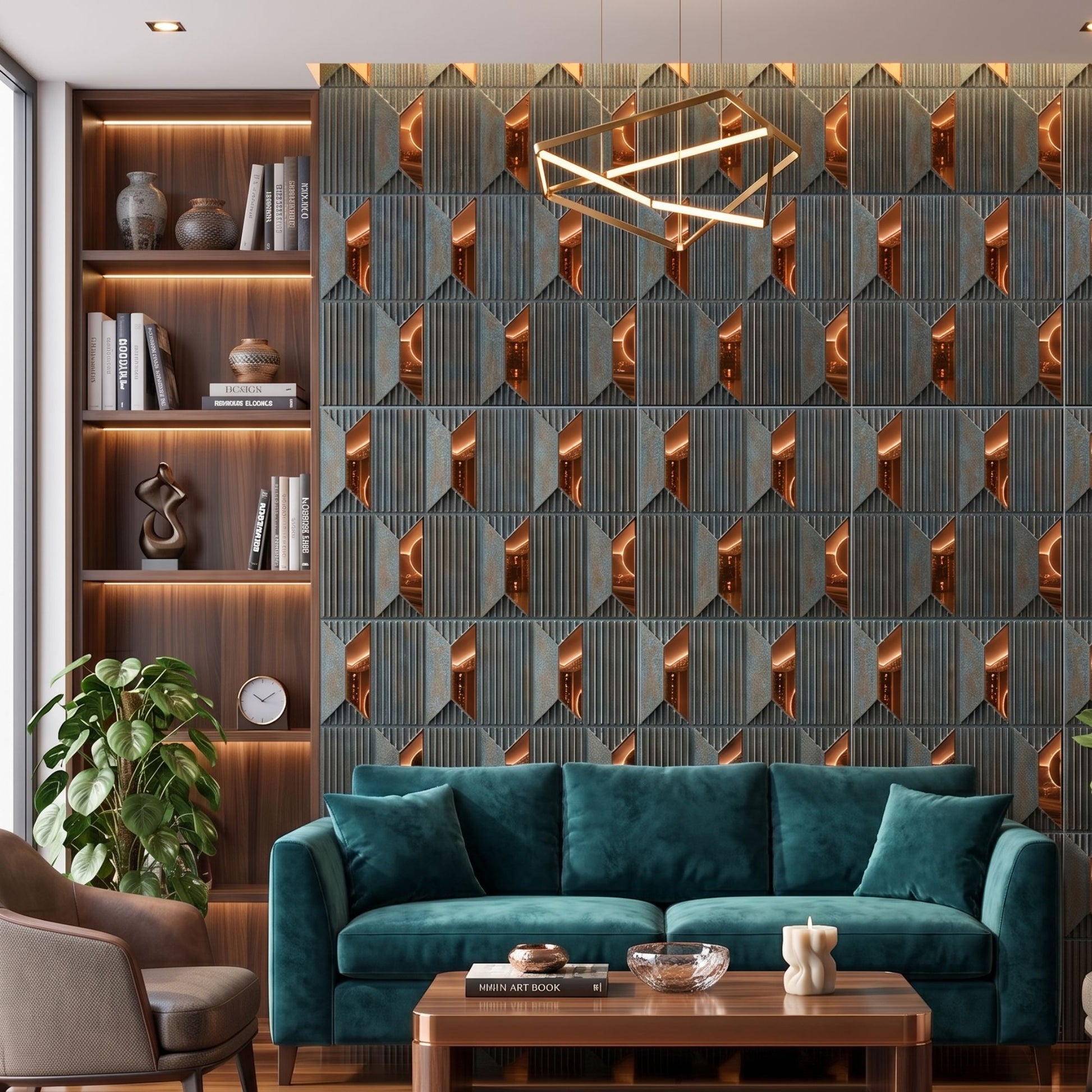Rustic Wood Copper Artisan Design Acrylic 3D Wall Panel-2
