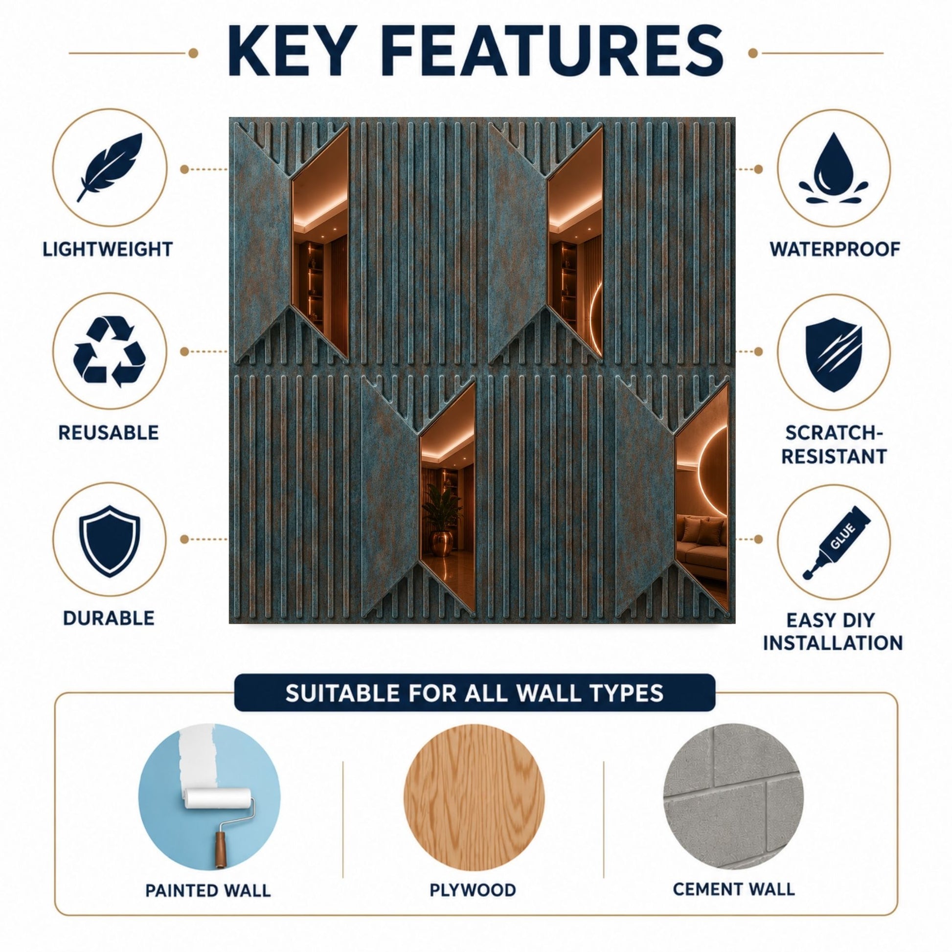 Rustic Wood Copper Artisan Design Acrylic 3D Wall Panel-3