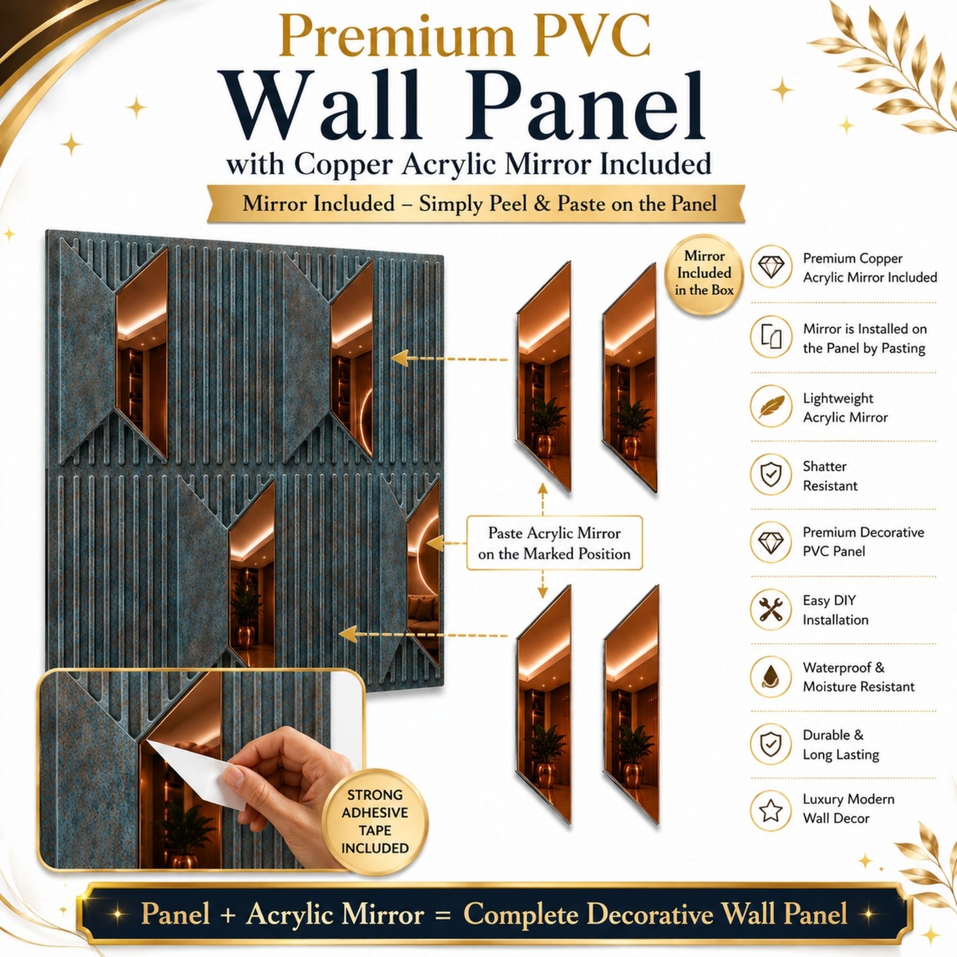 Rustic Wood Copper Artisan Design Acrylic 3D Wall Panel-4