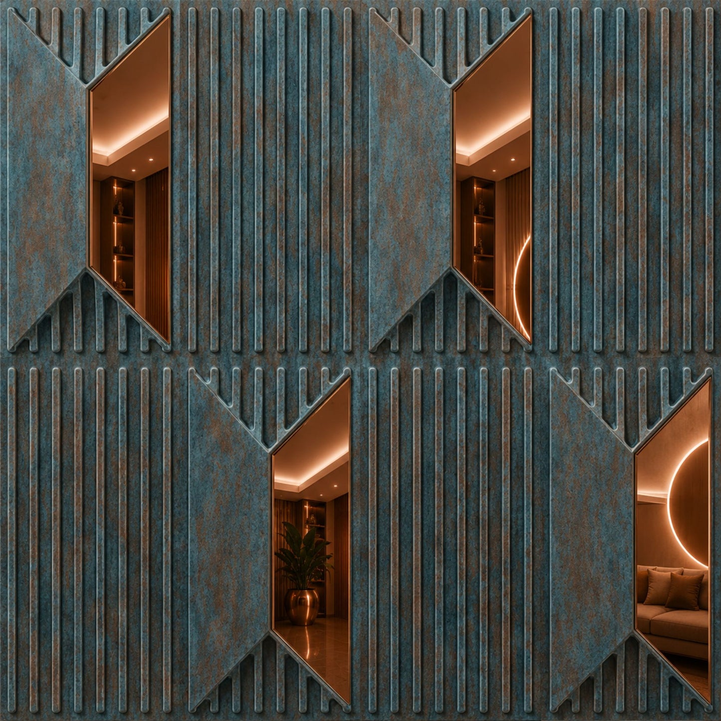 Rustic Wood Copper Artisan Design Acrylic 3D Wall Panel