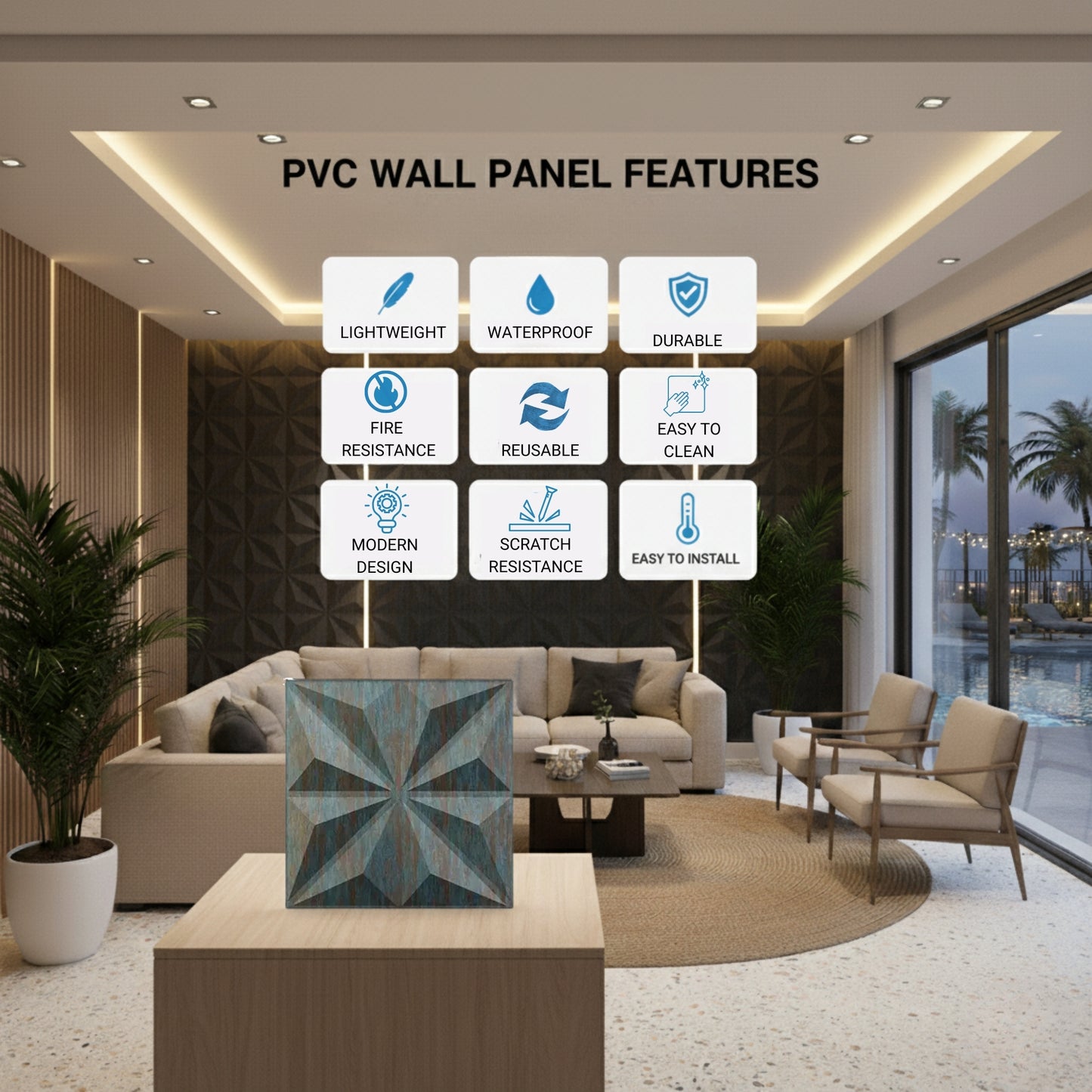 Rustic Wood Crystal Design 3D Wall Panel View-3