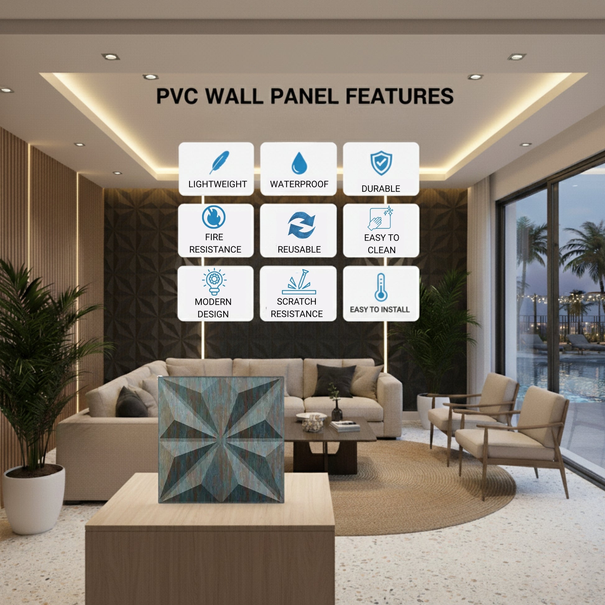 Rustic Wood Crystal Design 3D Wall Panel View-3