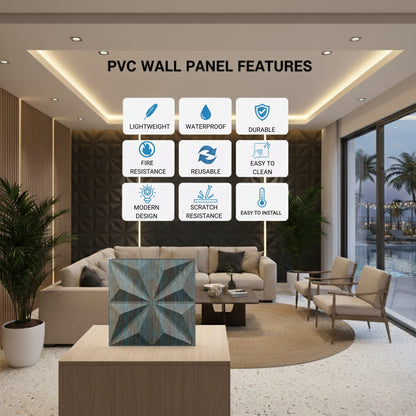 Rustic Wood Crystal Design 3D Wall Panel View-3