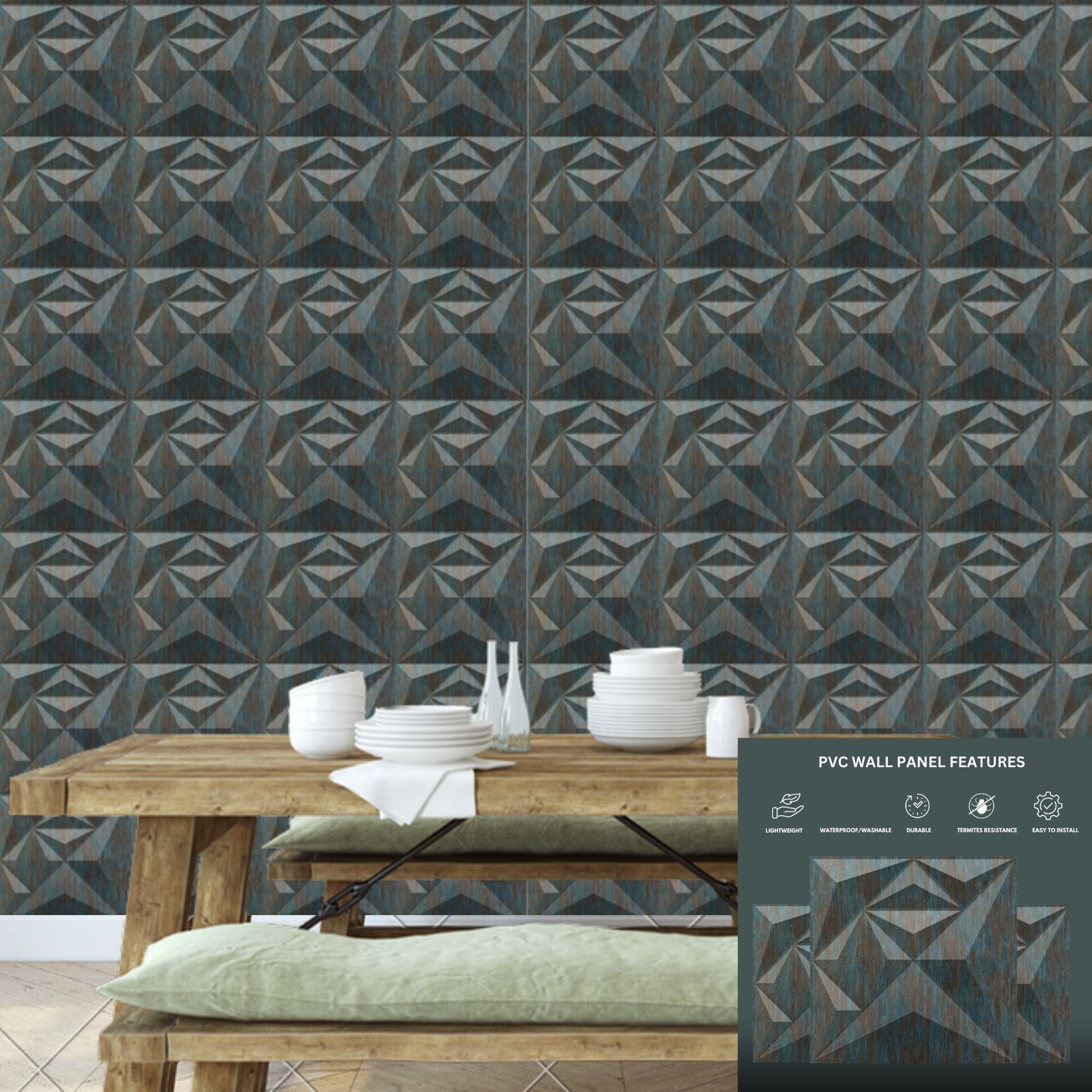 Rustic wood Diamond Design 3D Wall Panel-3