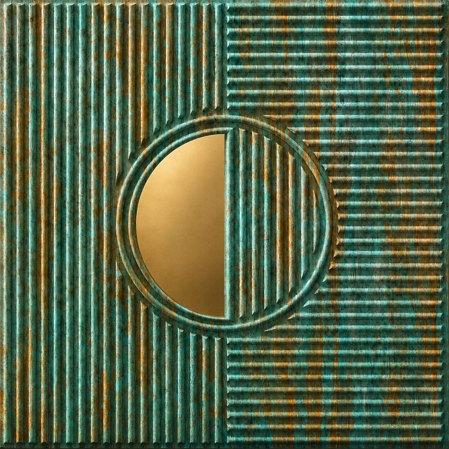 Rustic wood - Copper Self Adhesive PVC wall Panels Fluted Circle Design
