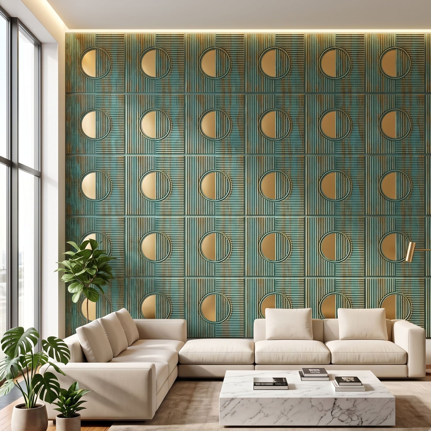 Rustic wood - Copper Self Adhesive PVC wall Panels Fluted Circle Design
