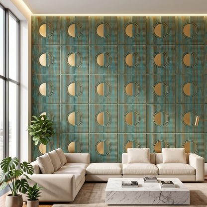 Rustic wood - Copper Self Adhesive PVC wall Panels Fluted Circle Design
