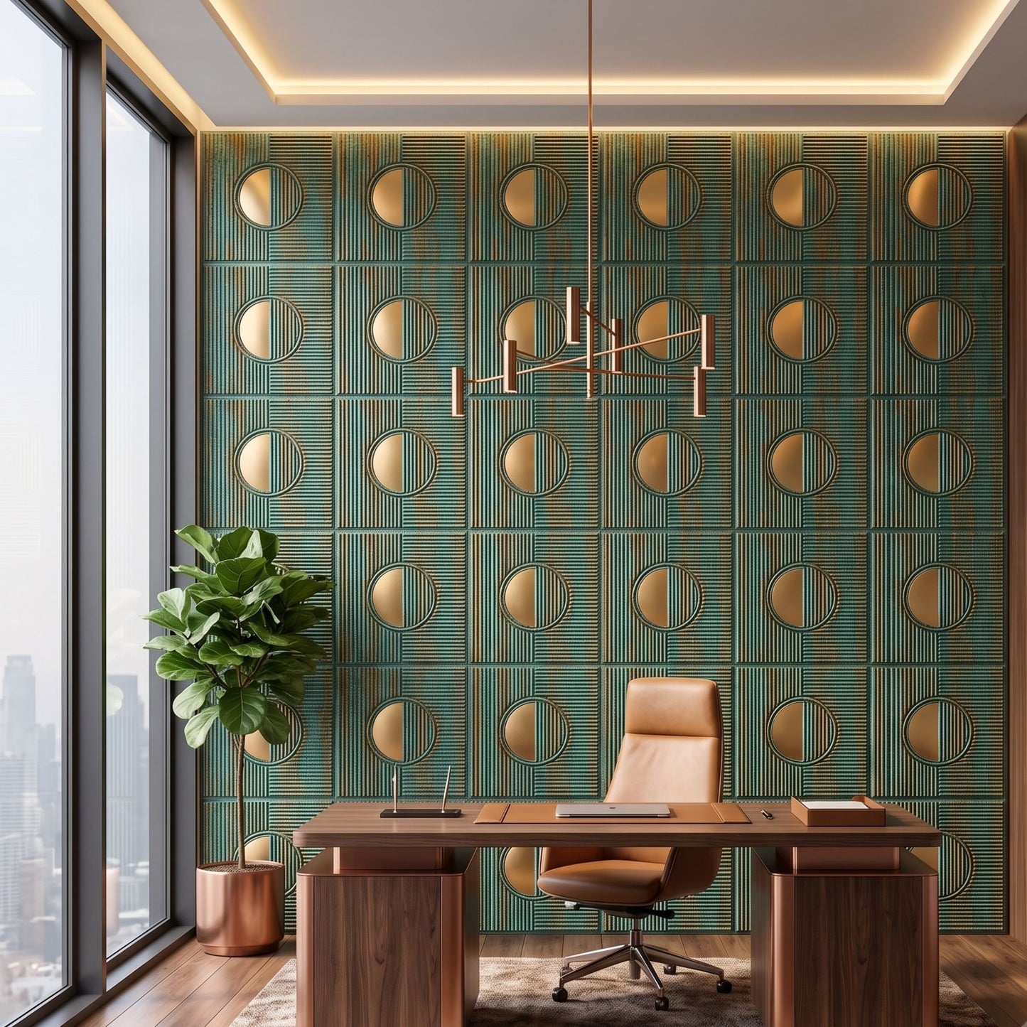Rustic wood - Copper Self Adhesive PVC wall Panels Fluted Circle Design
