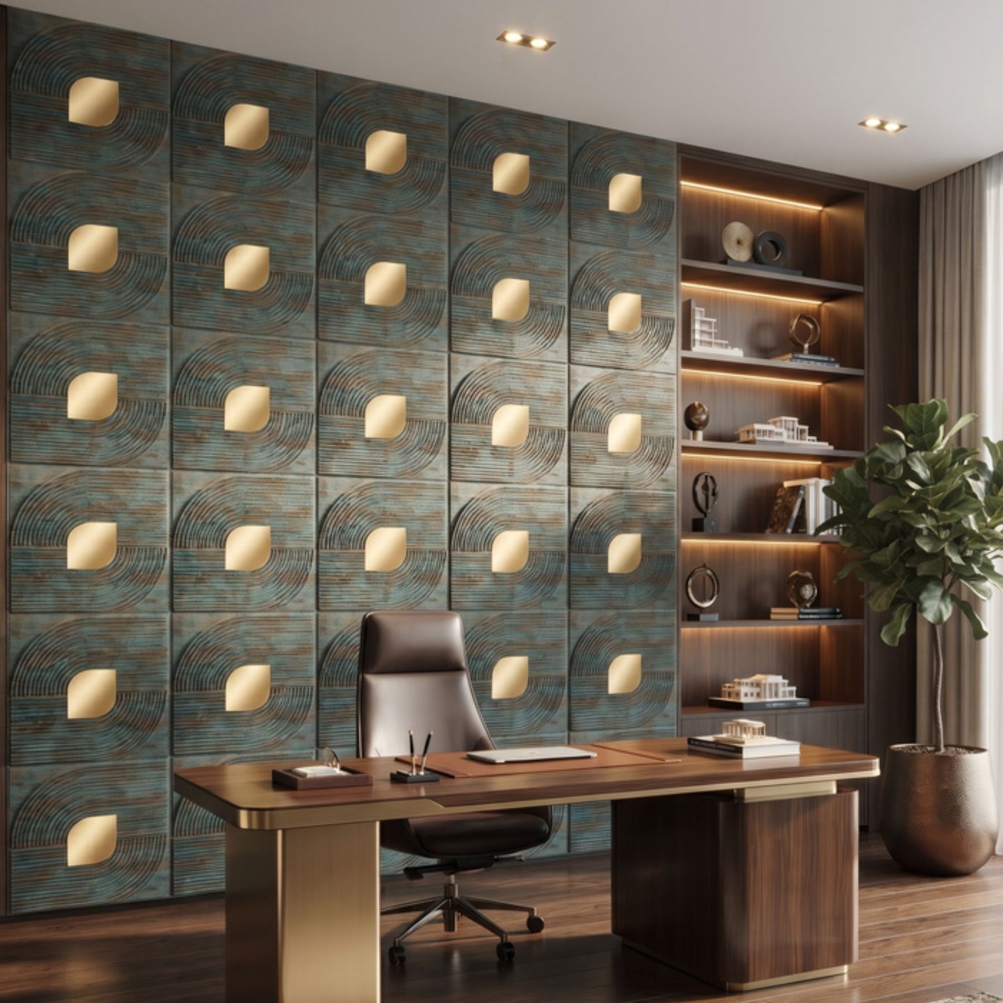 Rustic wood - Copper Self Adhesive PVC wall Panels Curve Line Design
