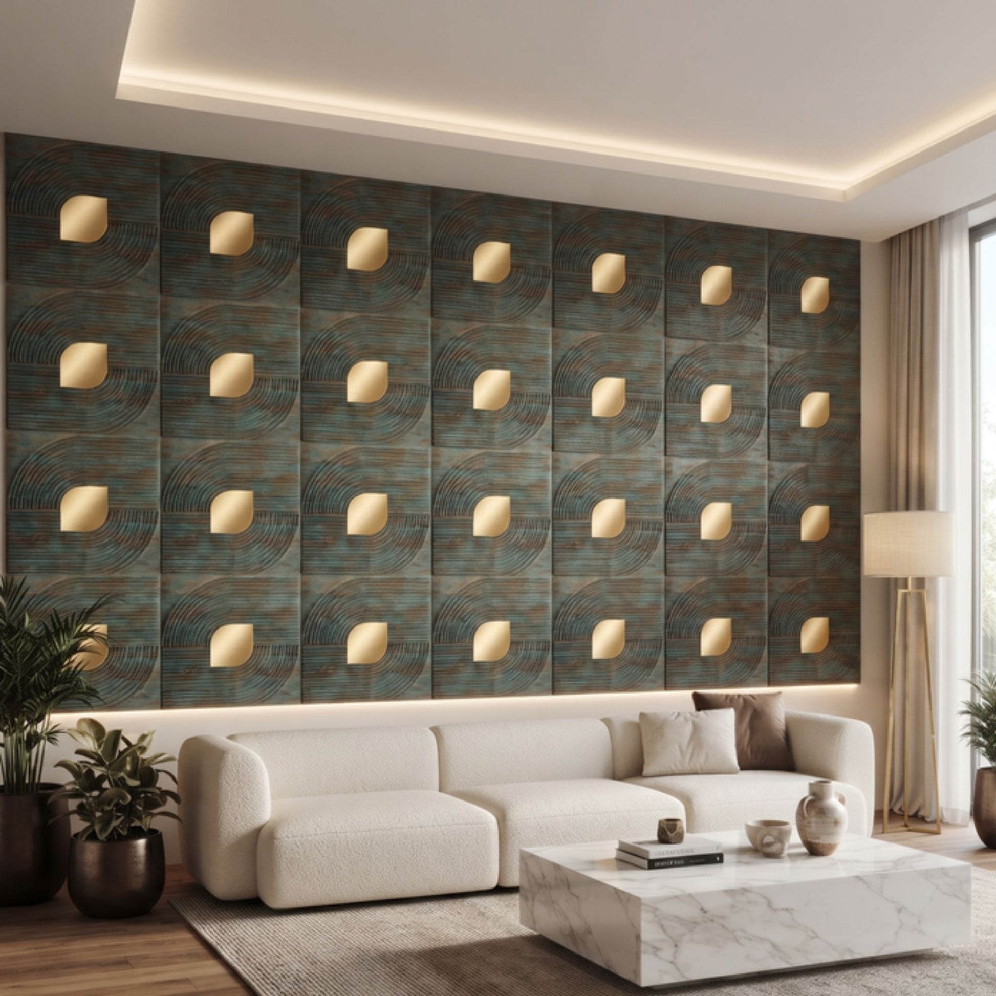Rustic wood - Copper Self Adhesive PVC wall Panels Curve Line Design
