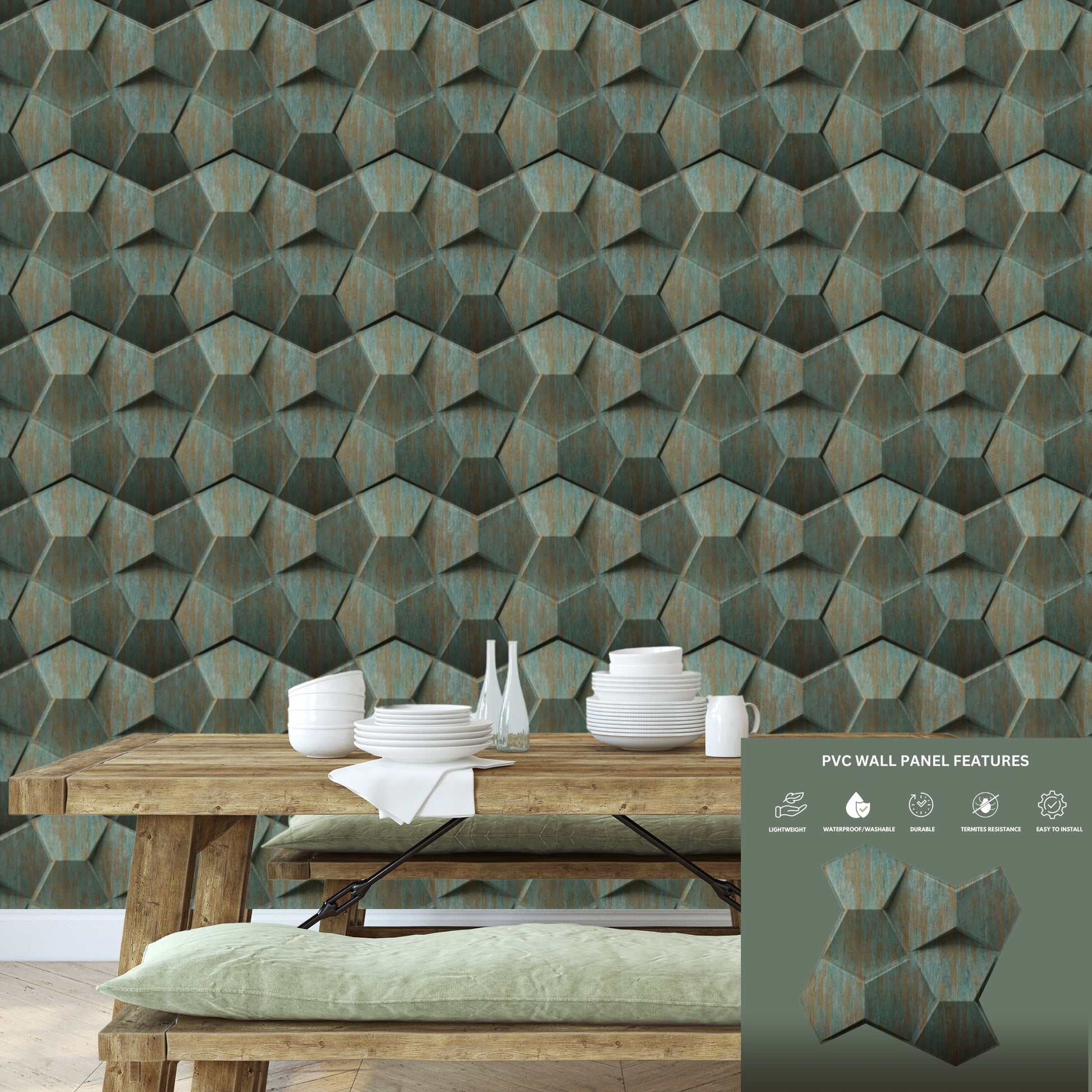 Rustic Wood 3D Wall Panels Hexa quarter Design