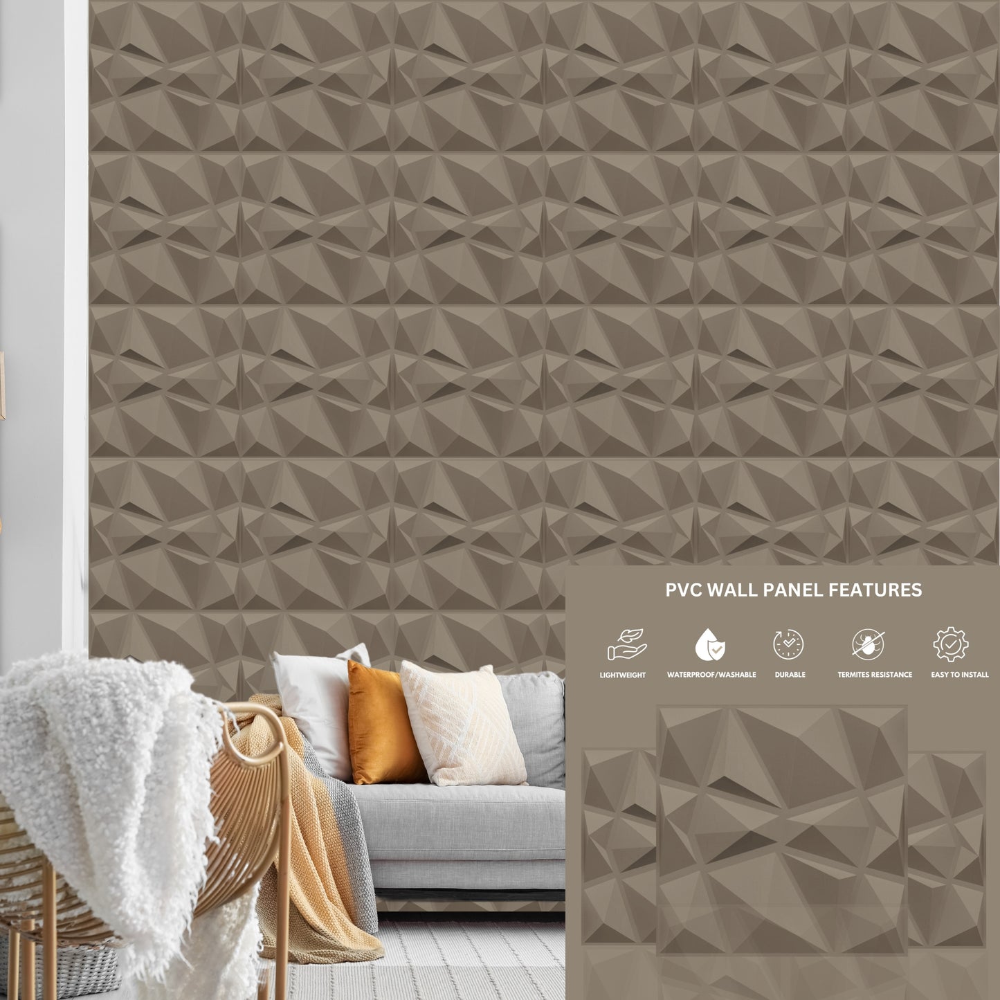 3D Wall Panels - PVC Stone Design 50X50 cm
