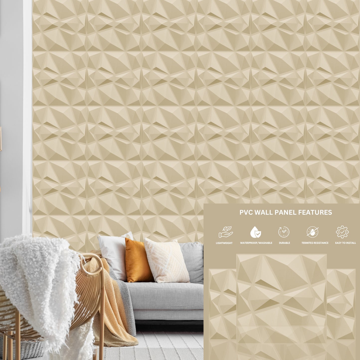 3D Wall Panels - PVC Stone Design 50X50 cm