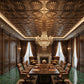 Metallic Coffee Sunburst Design 3D PVC Ceiling Panel Dining Room