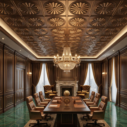 Metallic Coffee Sunburst Design 3D PVC Ceiling Panel Dining Room