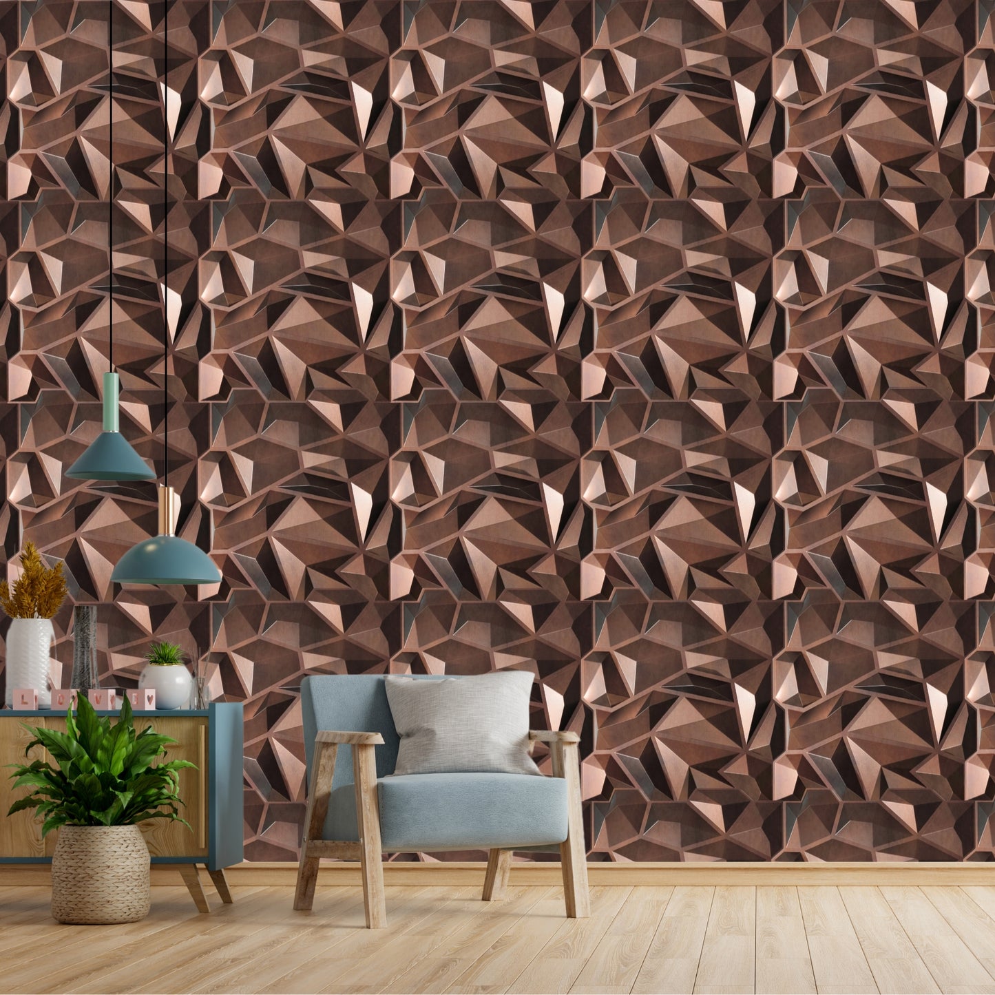 Red Copper Diamond Design 3D Wall Panel View-3