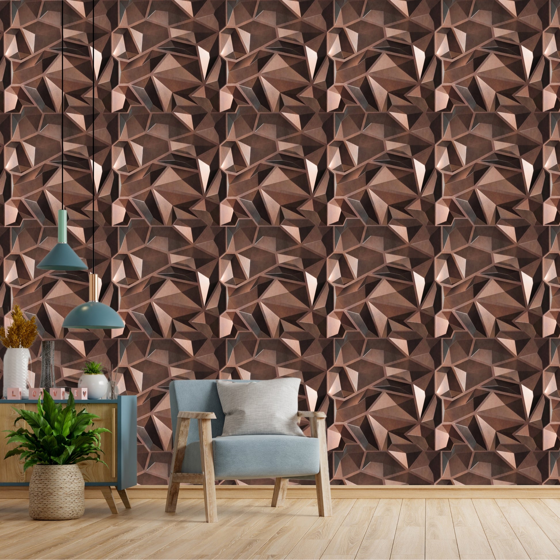 Red Copper Diamond Design 3D Wall Panel View-3