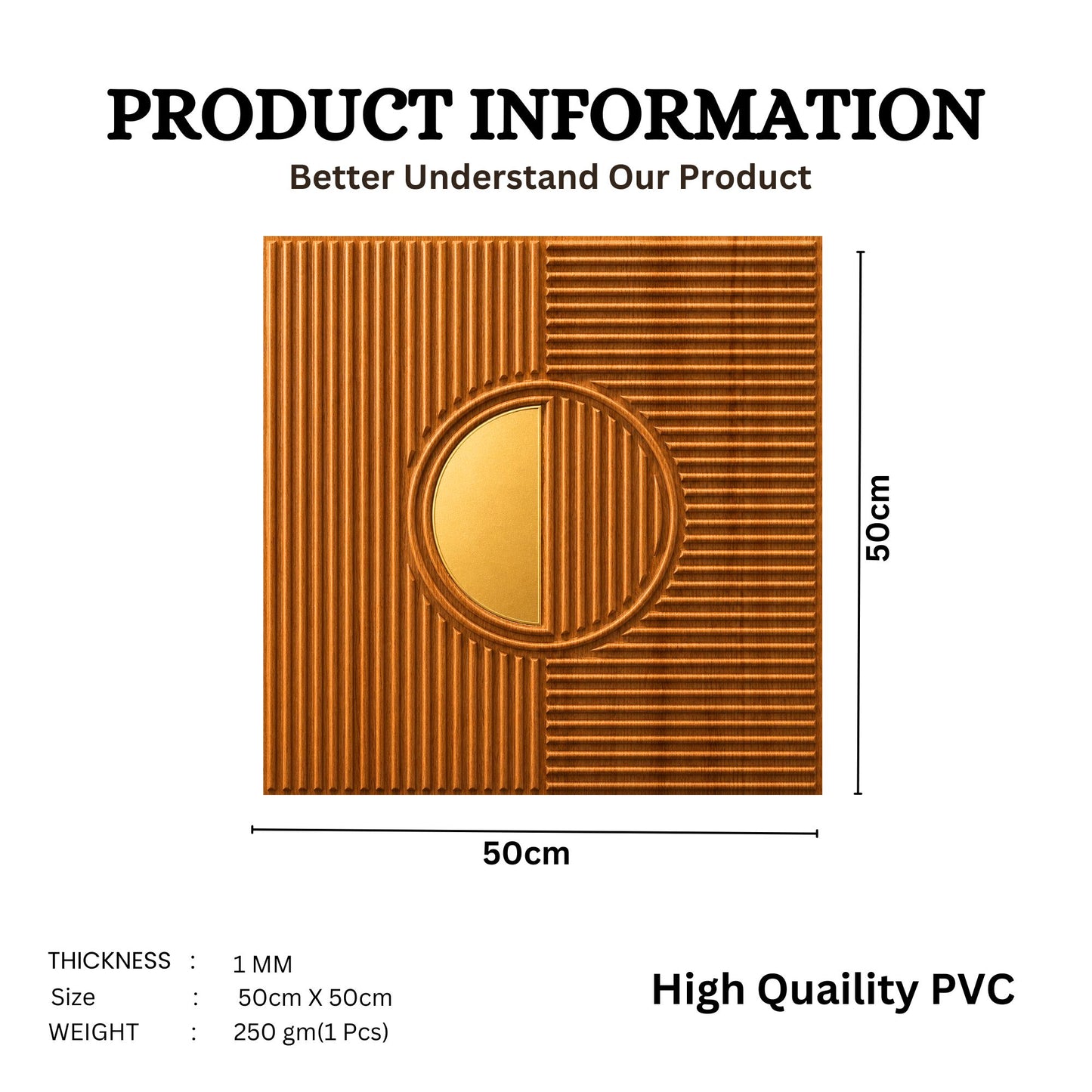 Teak Wood - Gold Self Adhesive PVC wall Panels Fluted Circle Design
