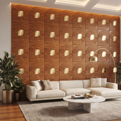 Teak Wood - Gold Self Adhesive PVC wall Panels Curve Line Design
