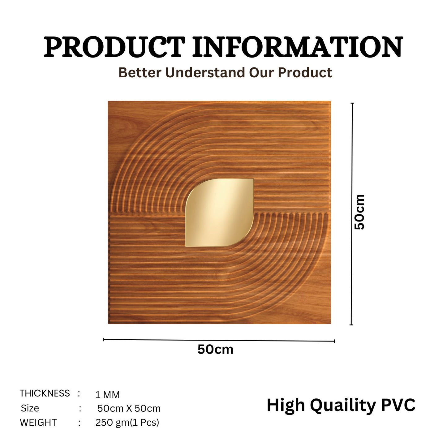 Teak Wood - Gold Self Adhesive PVC wall Panels Curve Line Design
