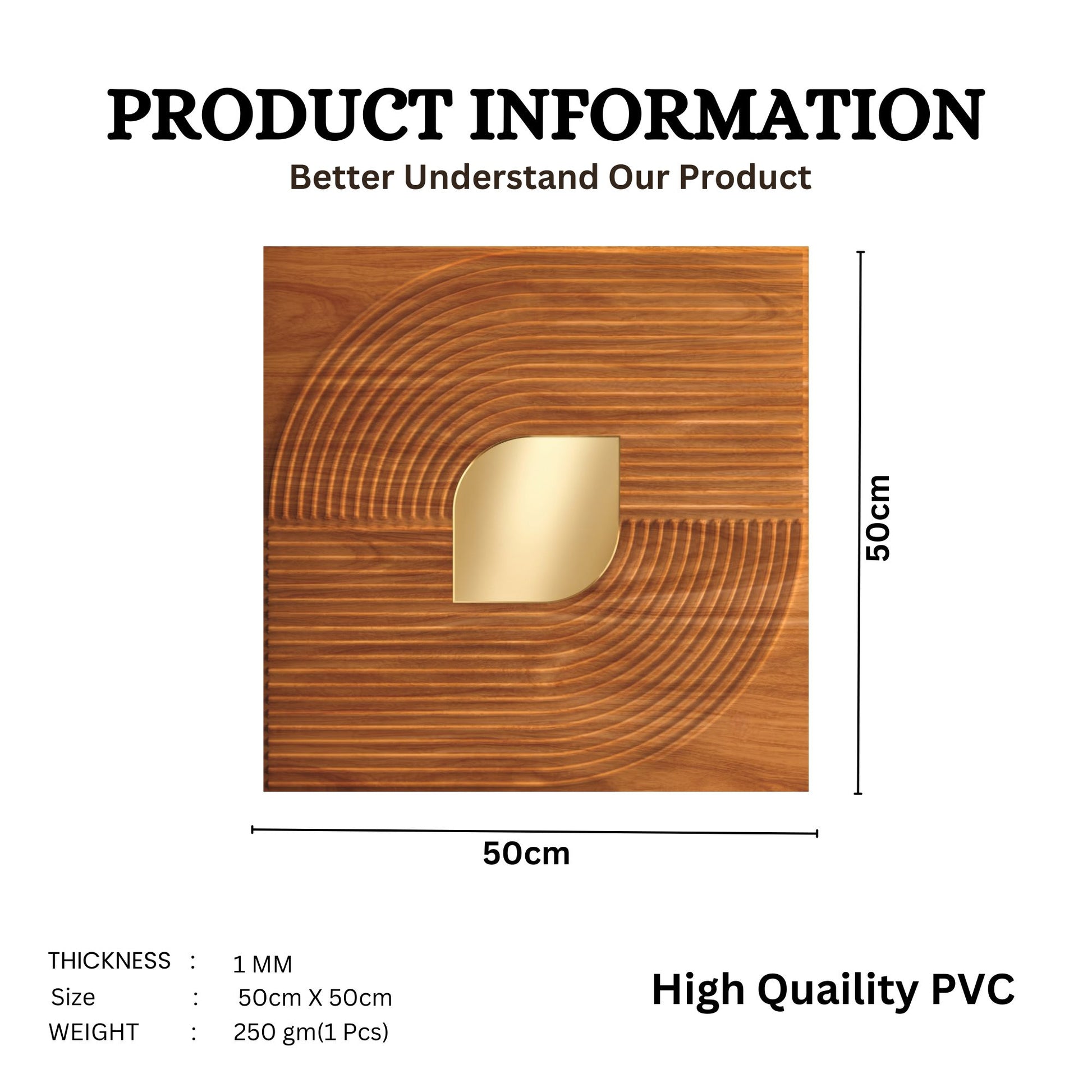 Teak Wood - Gold Self Adhesive PVC wall Panels Curve Line Design
