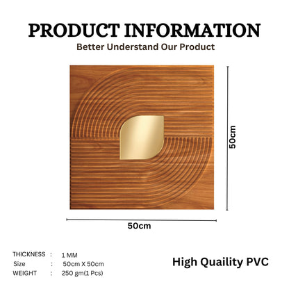 Teak Wood - Gold Self Adhesive PVC wall Panels Curve Line Design

