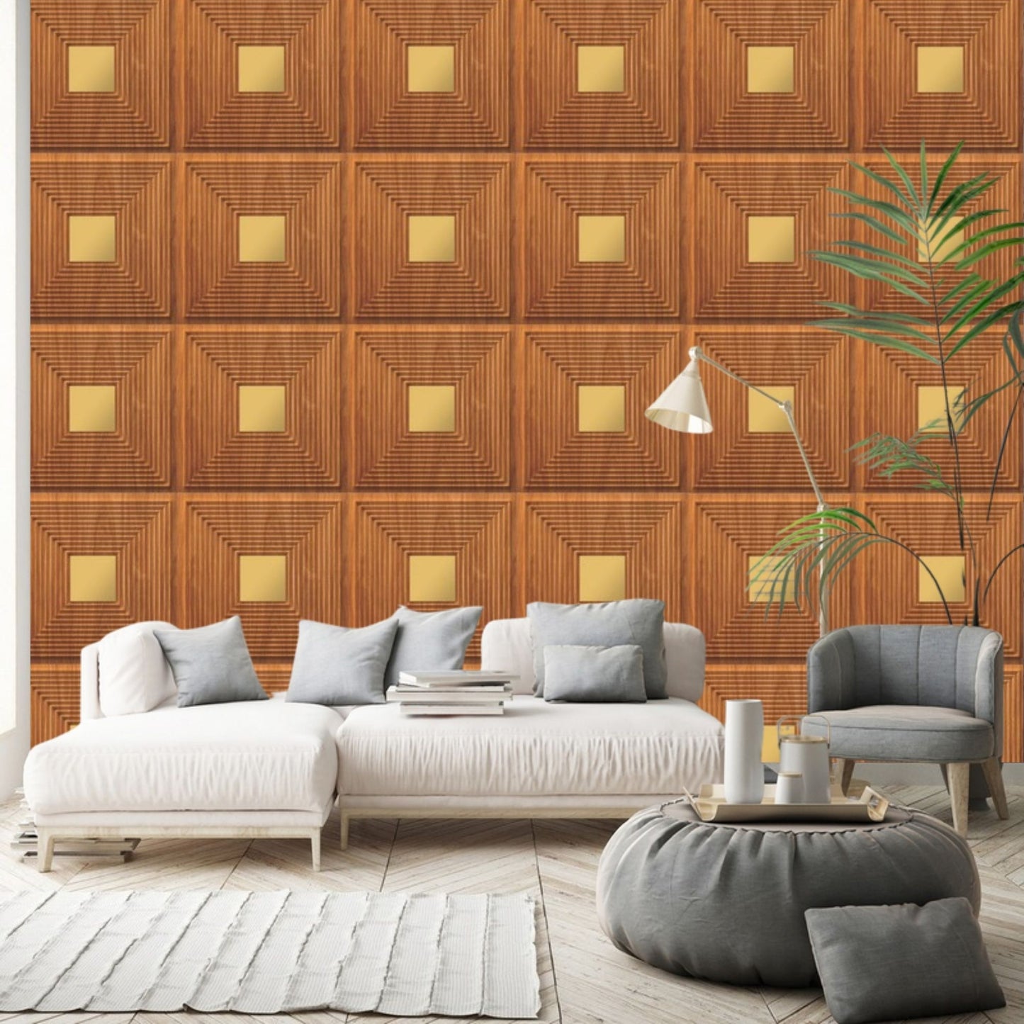 Teak Wood - Gold Self Adhesive Panels Line Design