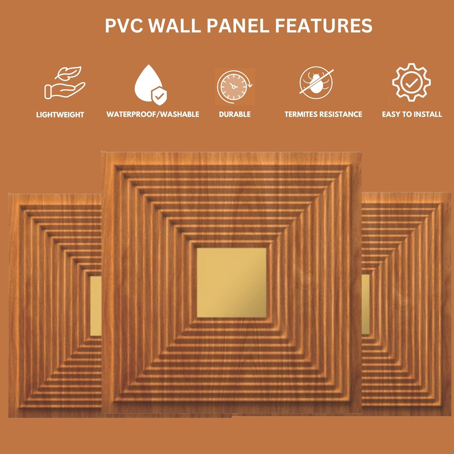 Teak Wood - Gold Self Adhesive Panels Line Design