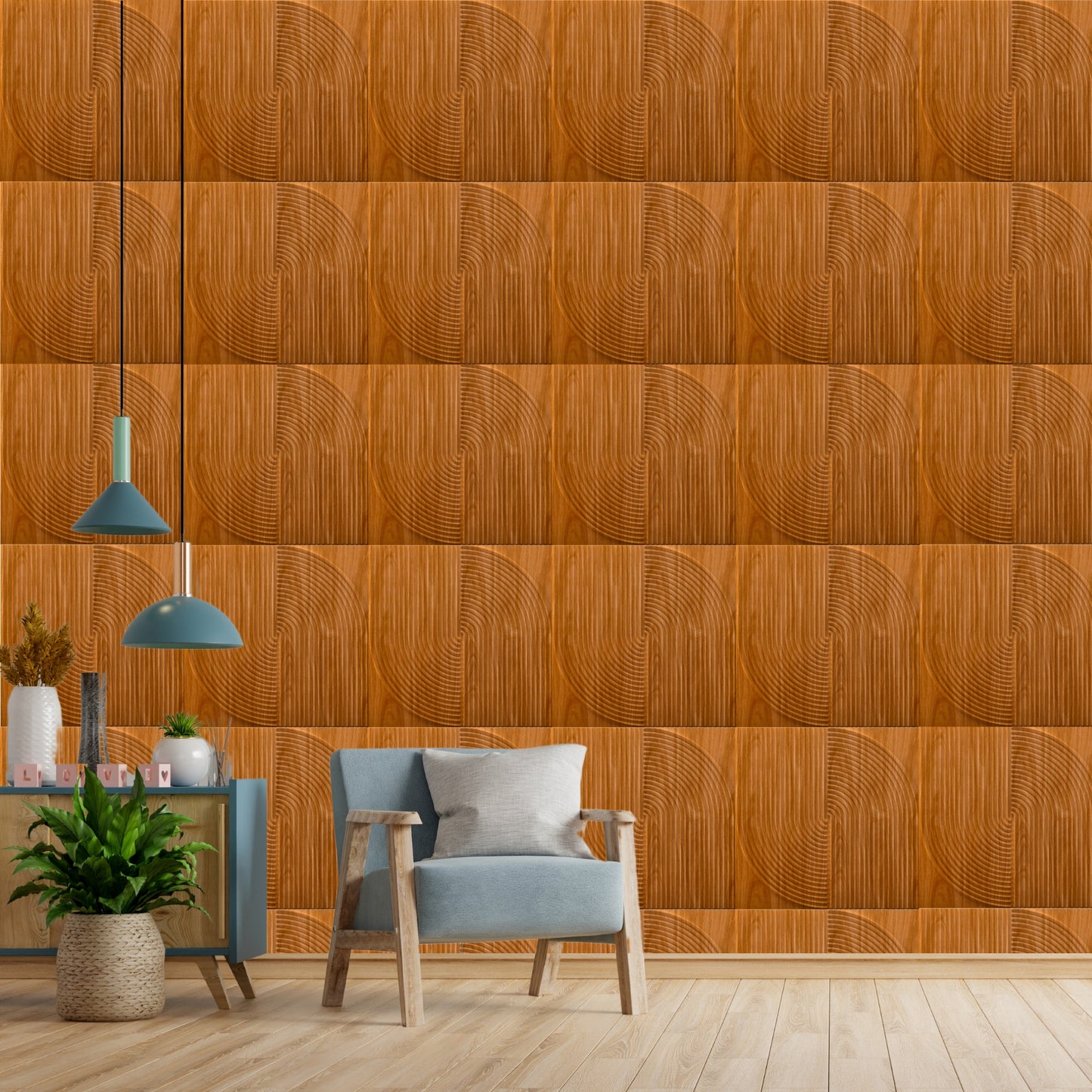 Teak Wood Self Adhesive Panels Circle Design