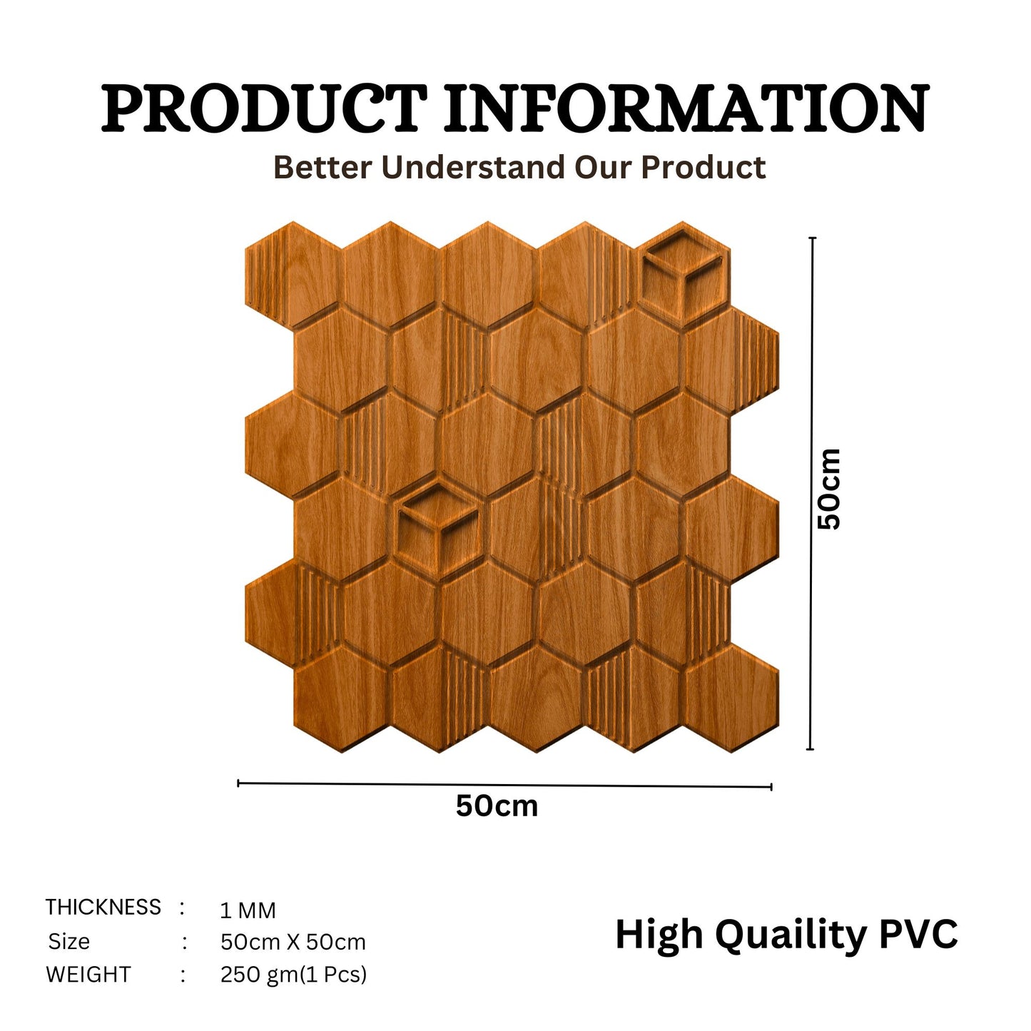 Teak Wood Self Adhesive Panels Hexagon Design
