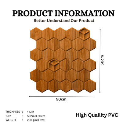 Teak Wood Self Adhesive Panels Hexagon Design
