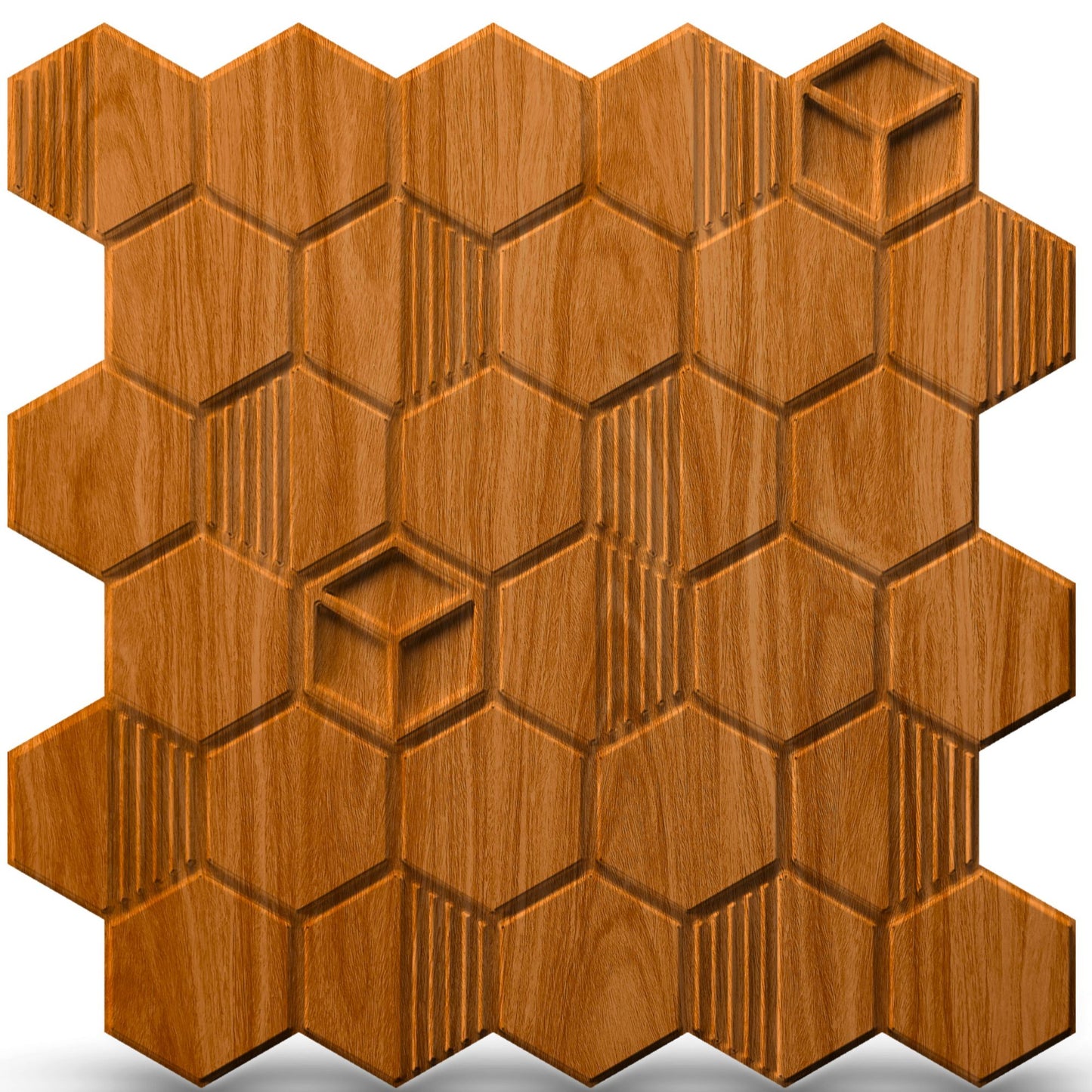 Teak Wood Self Adhesive Panels Hexagon Design
