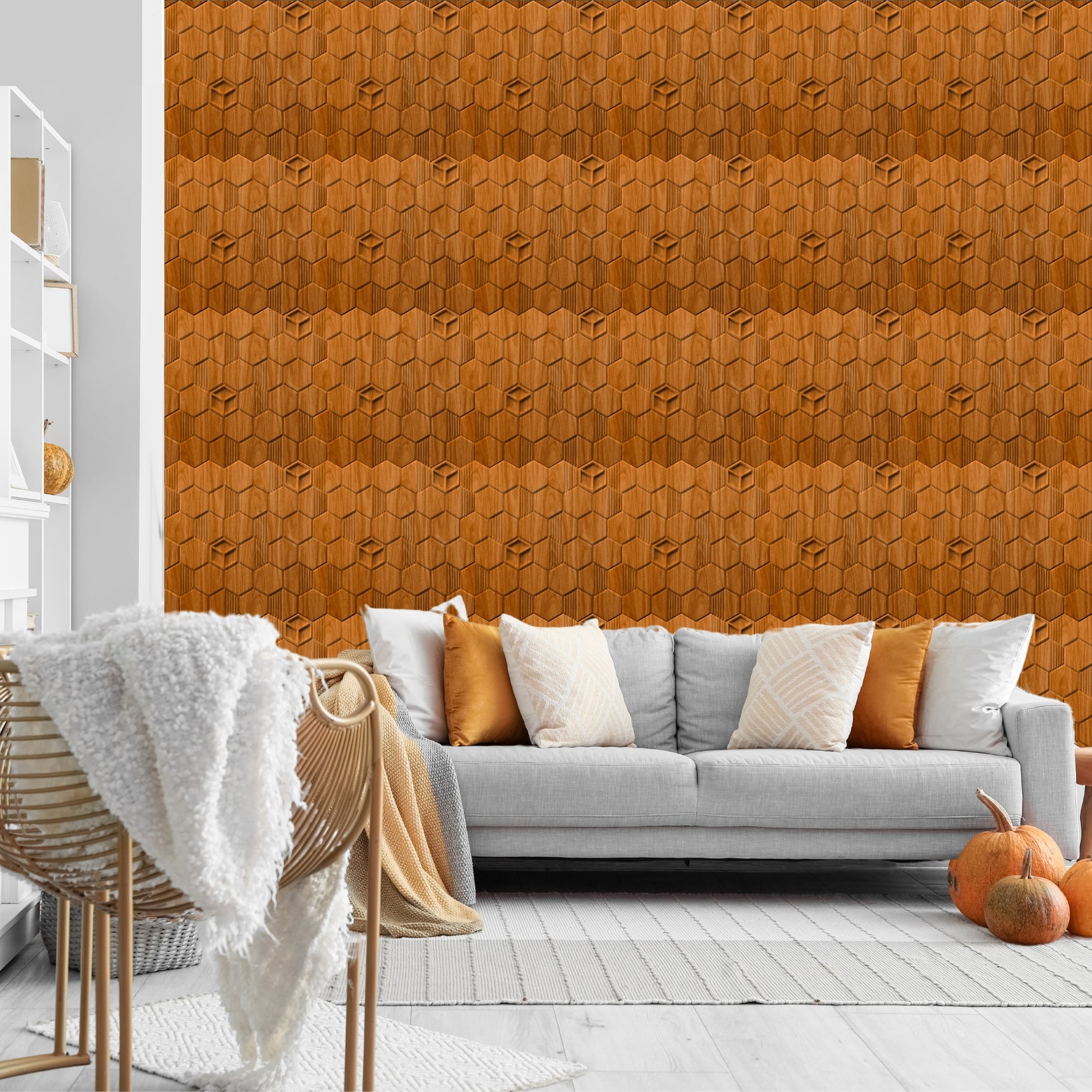 Teak Wood Self Adhesive Panels Hexagon Design

