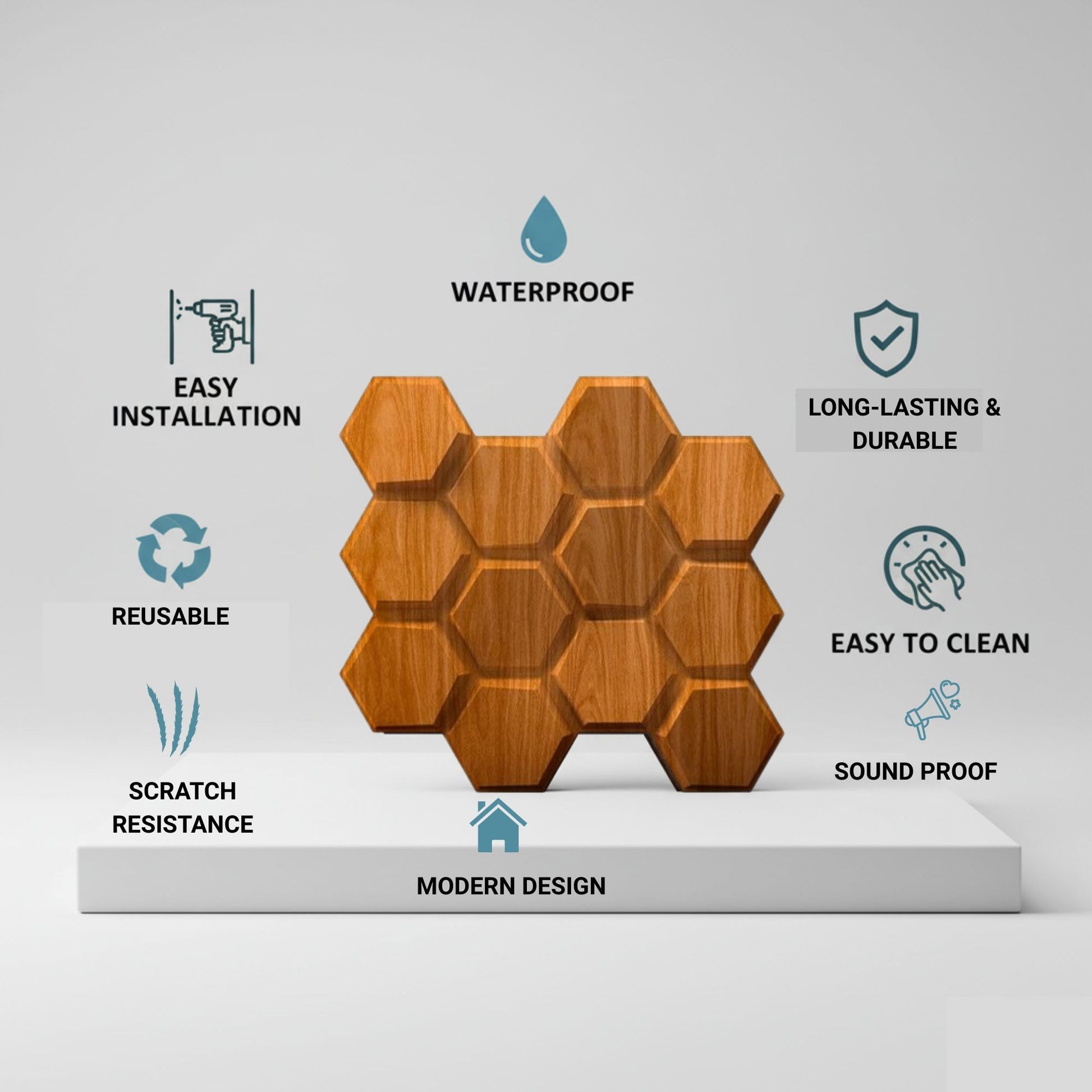 Teak Wood 3D Wall Panels Hexagon Design-td038