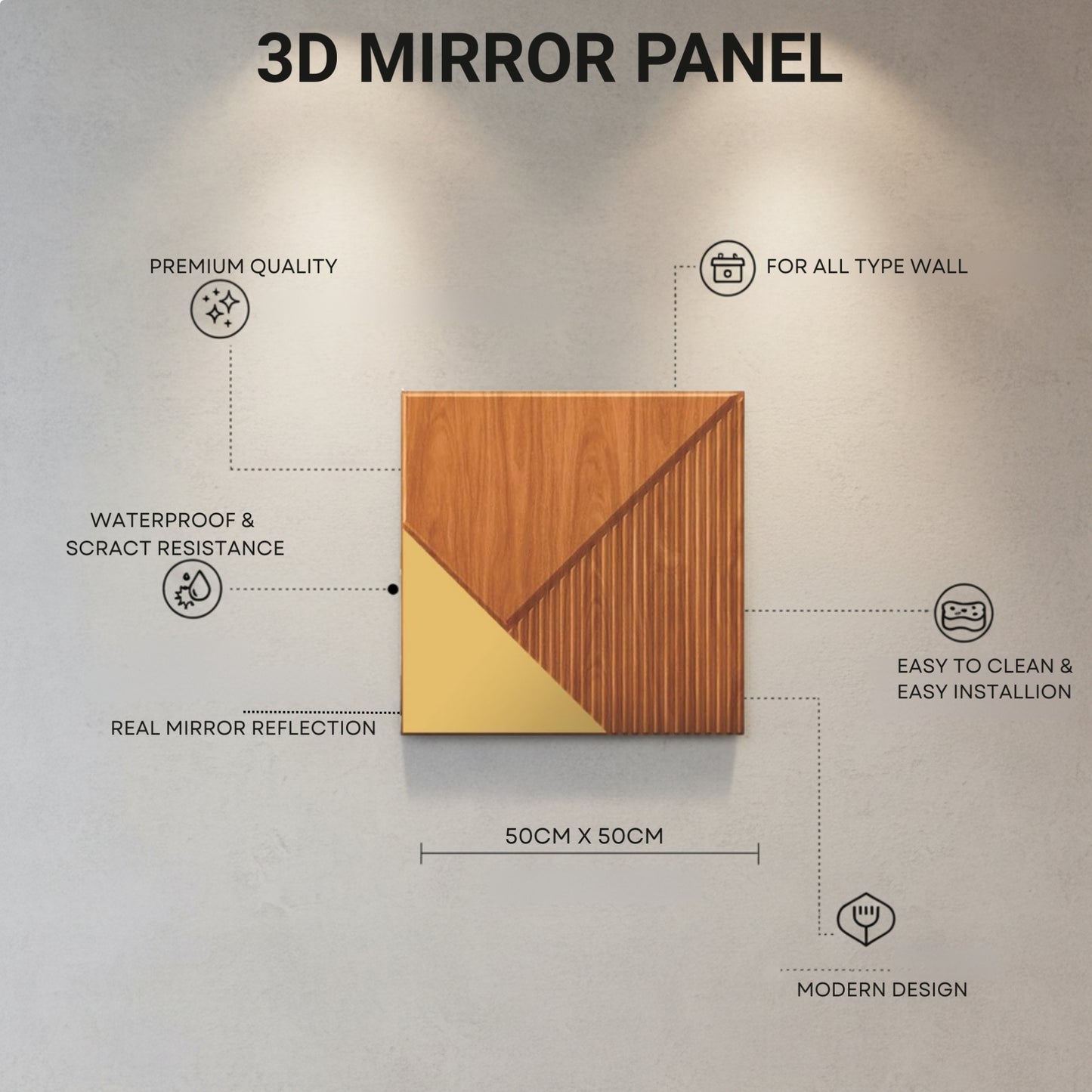 3D Wall Panels for Home Decor PVC Plaina Design 50X50 cm
