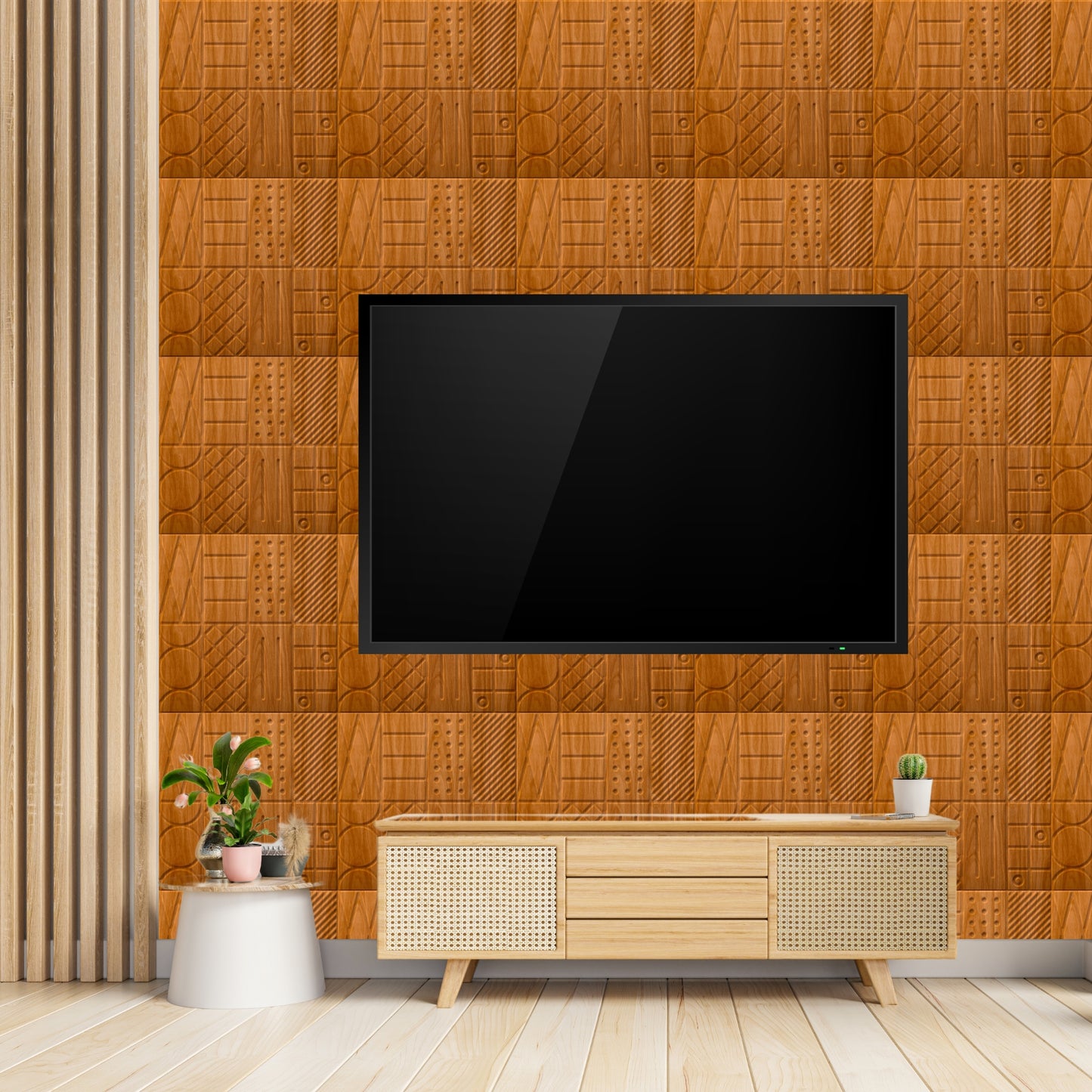 Teak Wood Self Adhesive Panels Square Design