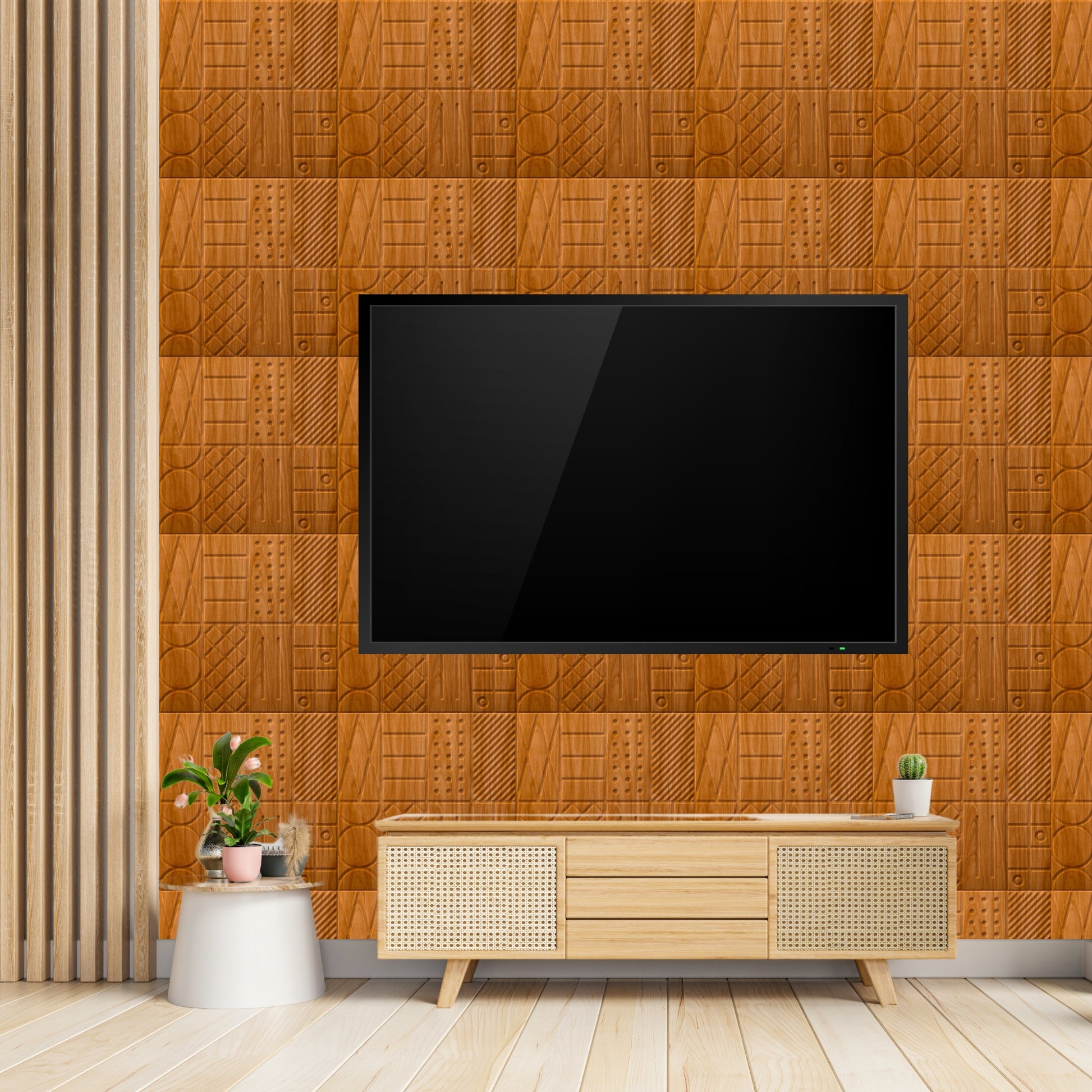 Teak Wood Self Adhesive Panels Square Design