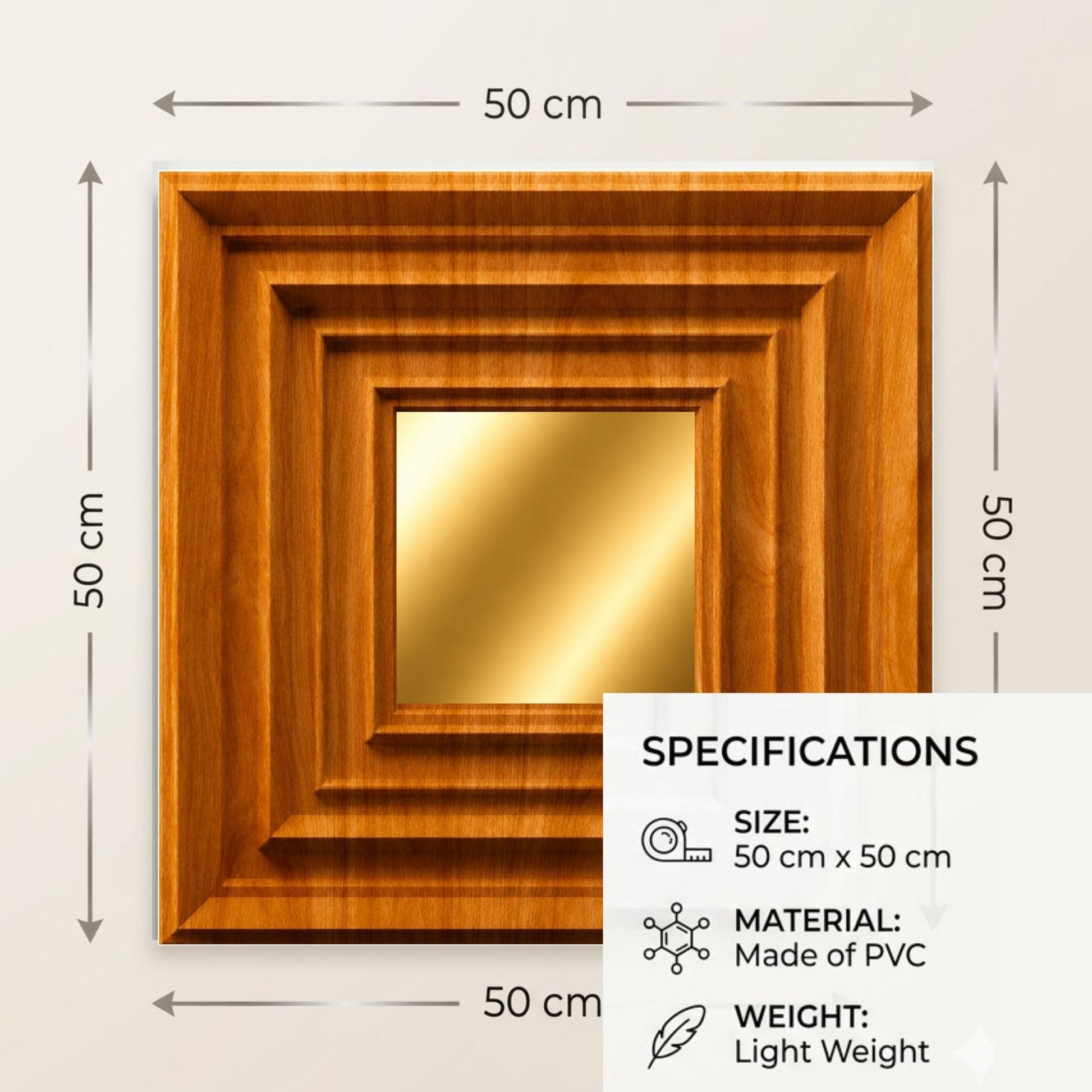 Teak Wood Gold Accent Design Acrylic 3D Wall Panel-5