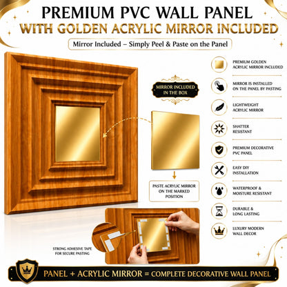 Teak Wood Gold Accent Design Acrylic 3D Wall Panel-6