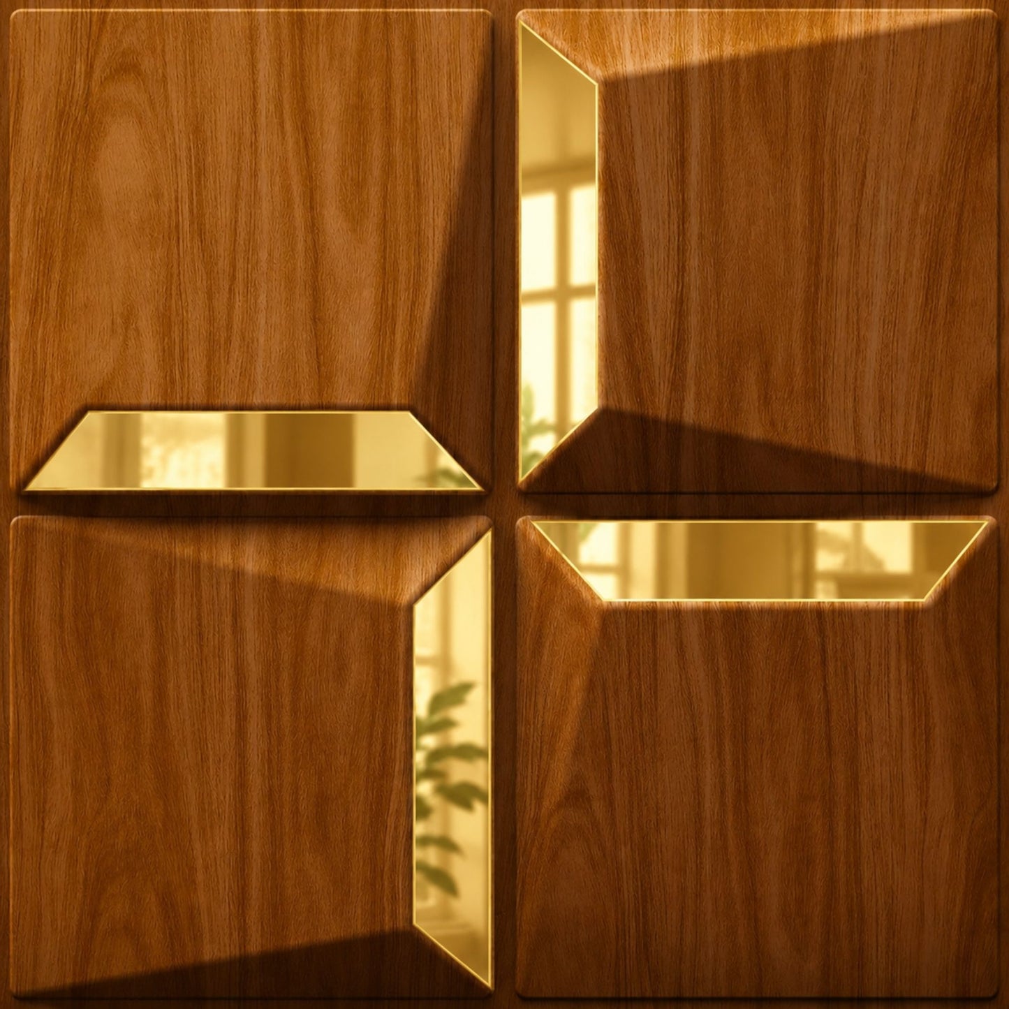 Teak Wood Gold Acrylic Cube Design 3D Wall Panel