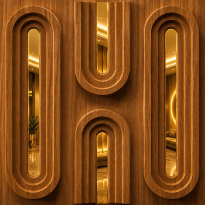 Teak Wood Gold Acrylic Loops Design 3D Wall Panel