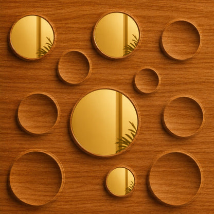 Teak Wood Gold Acrylic Moon Design 3D Wall Panel