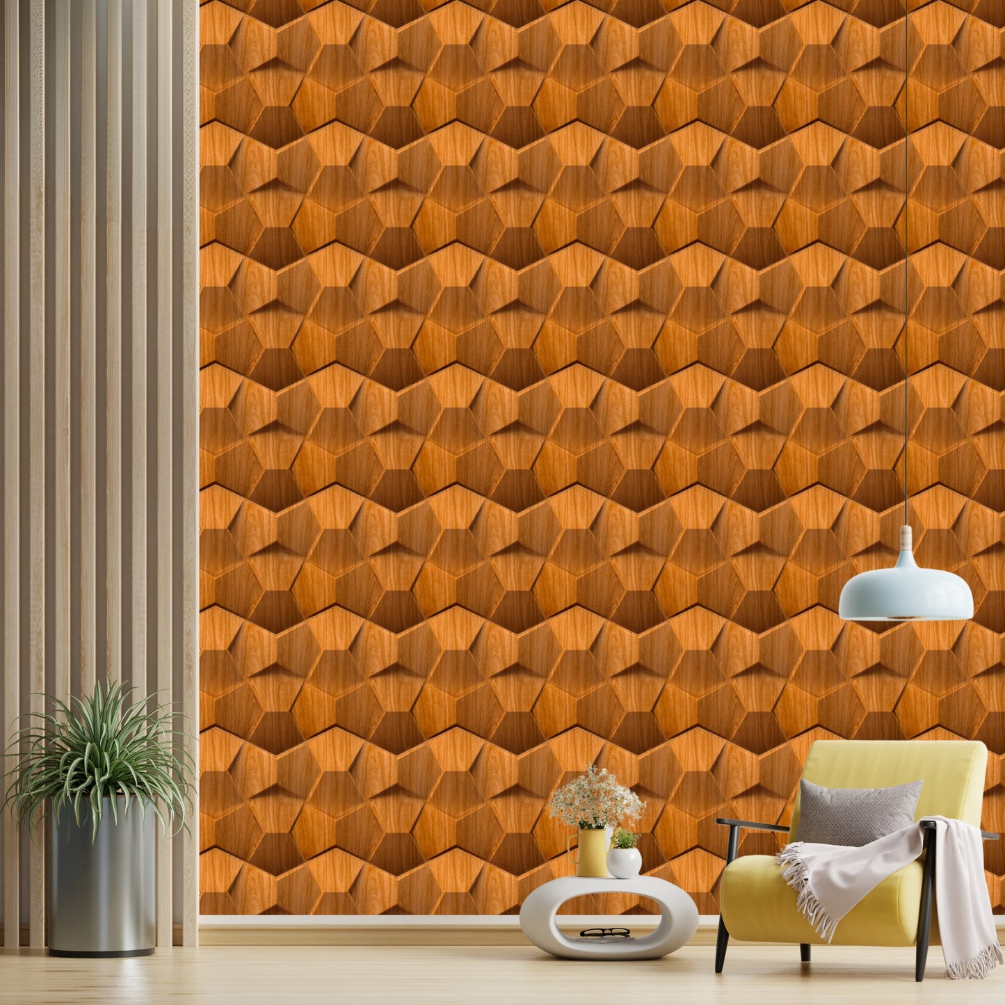 Teak Wood 3D Wall Panels Hexa quarter Design