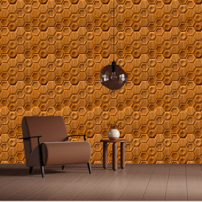Teak Wood 3D Wall Panels Hexagon Design-5001